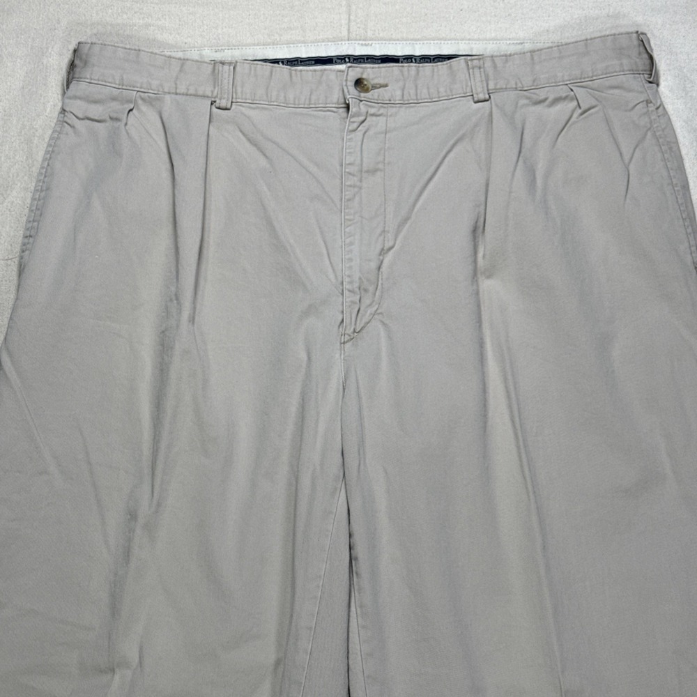 Polo Ralph Lauren Andrew Pant Mens 40x32 Tan Khaki Pleated Cuffed Cotton Chinos